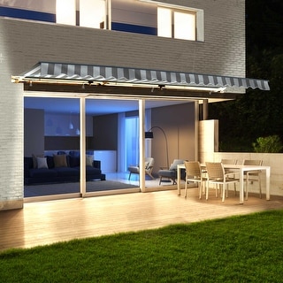 ALEKO Motorized LED 16 x 10 ft Half Cassette Retractable Awning Grey/White