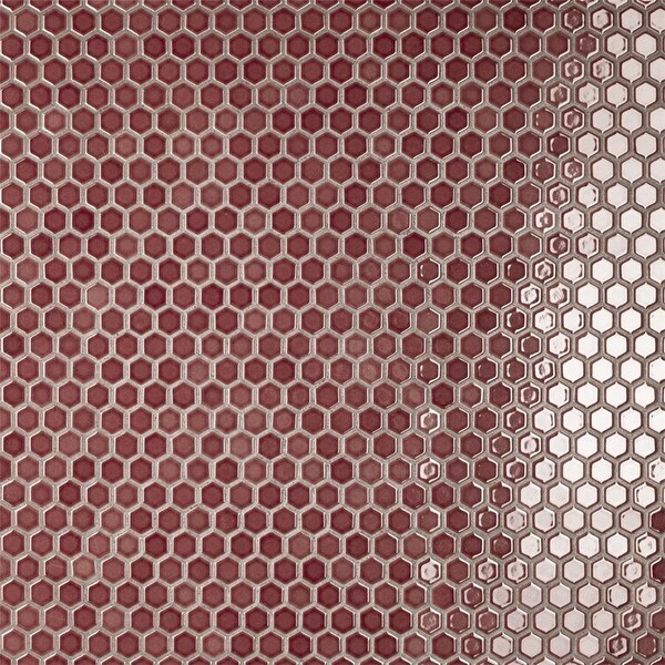 Merola Tile Tribeca 1" Hex Glossy Rusty Red 11.86" x 10.25" Porcelain Mosaic Floor and Wall Tile