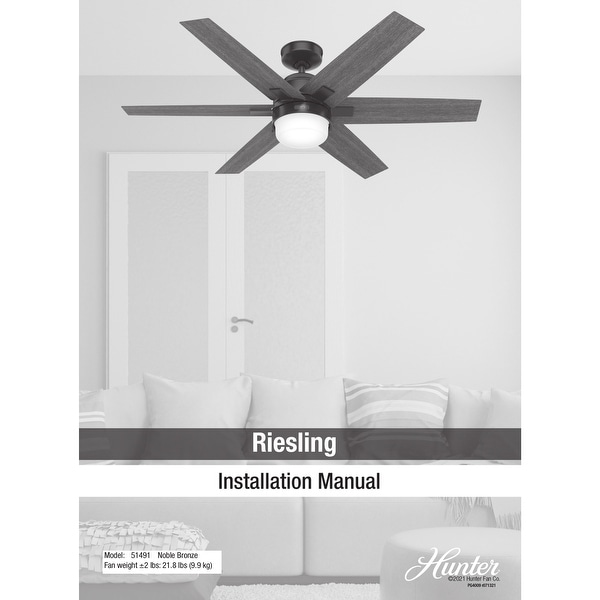 Hunter 52" Riesling Noble Bronze Ceiling Fan with LED Light Kit and Handheld Remote - Transitional