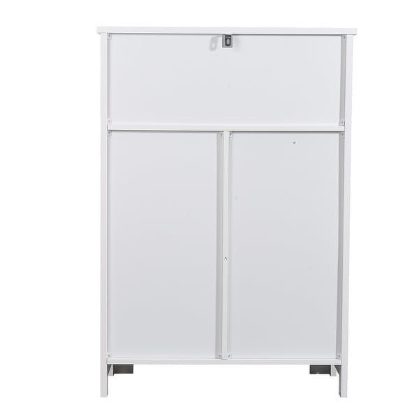White Wood 3-Drawer 1-Door Bathroom Storage Cabinet - N/A