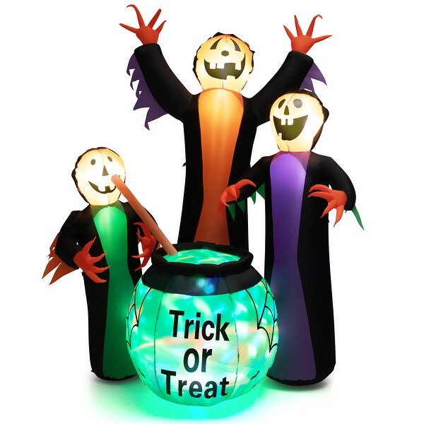 8FT Inflatable Halloween Witches Holding Cauldron with Colorful Lights