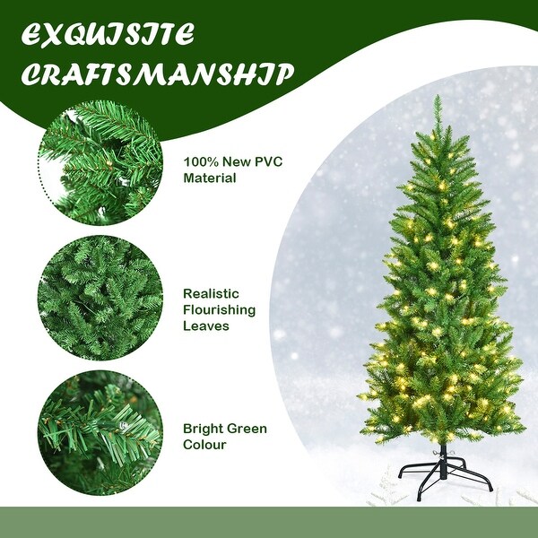 Gymax 5 ft Pre-lit Pencil Christmas Tree Hinged Fir Tree Holiday Decor - See Details