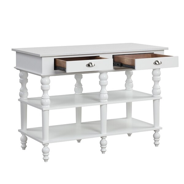 Rectangular Kitchen Island with 2 Drawers in White