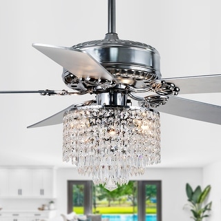 52" Modern Indoor Reversible Crystal Drum Ceiling Fan with Remote Control and Light Kit Chrome