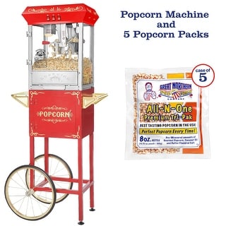 Carnival Popcorn Machine and Cart and 5 All-In-One Popcorn Packs by Superior Popcorn Company (Red)