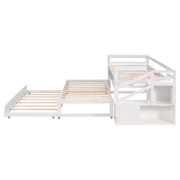 Twin Size Daybed with Double Trundle, Flexible Desk and Storage Staircase