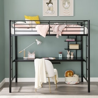 Middlebrook Abner Black Metal Twin Loft Bed with Desk