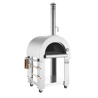 Empava Freestanding Stainless Steel Outdoor Wood-fired Oven Pizza Maker with thermometer and wheels