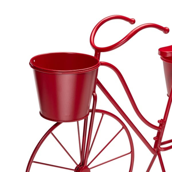 Glitzhome 29"L Oversized Red Metal Bicycle Plant Stand