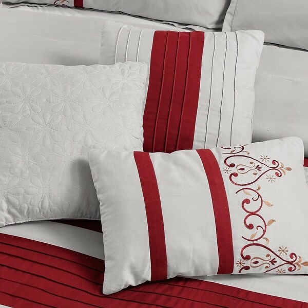 Embroidery Comforter Set 7 Alternative Queen Burgundy