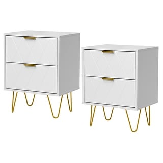 Set of 2 Nightstand 2 Drawer End Side Table Bedside Metal Legs Modern Bedroom Living Room