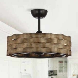 25.6" Rustic Brown 3-Blade Cage Ceiling Fan Chandelier with Remote