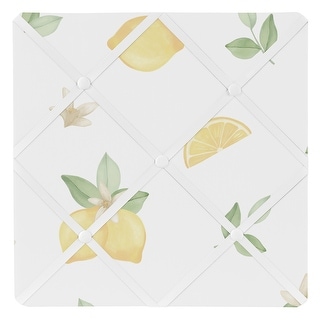 Lemon Floral 13-inch Fabric Memory Photo Bulletin Board - Yellow Green White Watercolor Boho Bohemian Farmhouse Fruit Flower