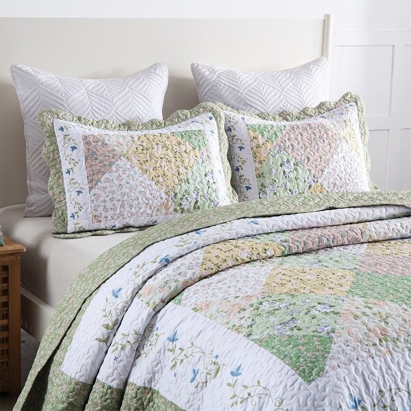 3 Piece Printed Quilt Bedspread Set Bedding Coverlet King Green