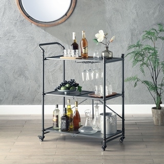 Water Pipe Style Serving Cart with 3 Tier Shelf , Kitchen Cart Wheel Included with Fold Function