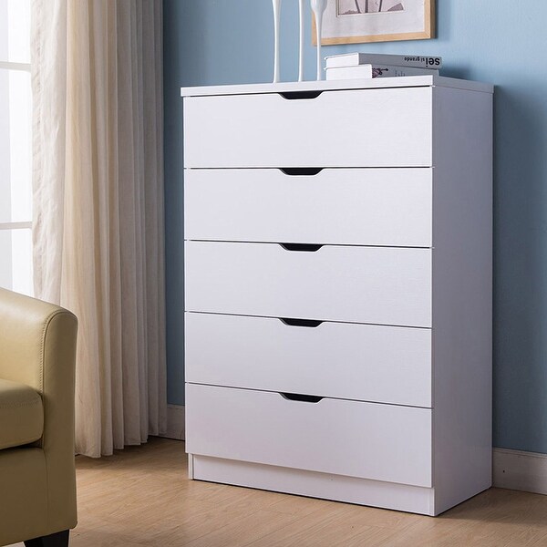 Q-Max Modern Wooden Cabinet Smart Home 5 Drawers Cabinet Bedside Cabinet Chest Dresser Home Office Use Furniture