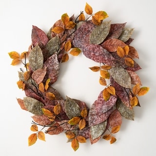 26" Sullivans Warm Fall Mixed Leaf Wreath For Front Door, Multicolored - 26"L x 4.5"W x 26"H