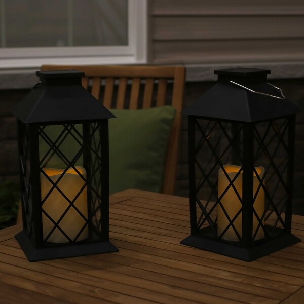 Sunnydaze Concord Outdoor Solar LED Candle Lantern - Set of 2 - 11-Inch