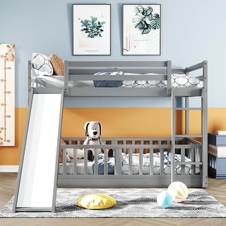 Twin Over Twin Bunk Bed with Slide, Ladder and Safety Guard Rails