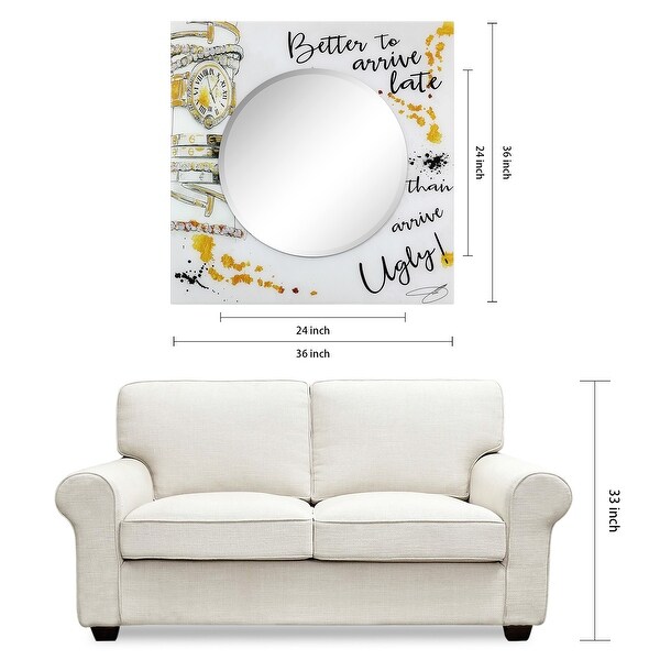 24" Square Beveled Wall Mirror on 36" White Square Printed Tempered Art Glass - 36 x 36