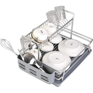 Dish Drying Rack with 360° Swivel Drain Board and Drain Spout - 21.5" (L) x 15" (W) x 11.5" (H)