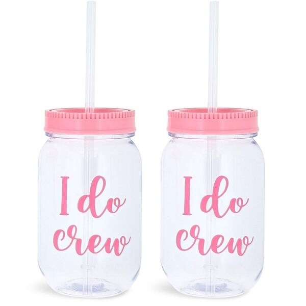 I Do Crew Plastic Mason Jar for Bachelorette Party and Bridal Shower (11+1)
