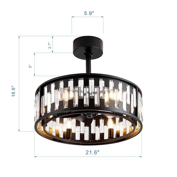 20" Crystal Black Ceiling Fan with Light Kit and Remote Included