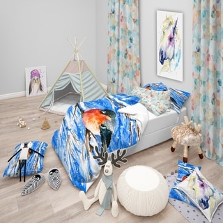 Designart 'Bullfinch in Snow Storm' Animals Bedding Set - Duvet Cover & Shams