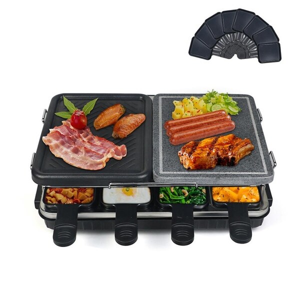 Dual Raclette Table Grill with Non-Stick Grilling Plate & Cooking Stone