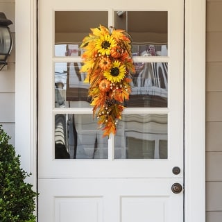 Glitzhome 26"H Fall Sunflower Pumpkin Leaf Swag for Thanksgiving