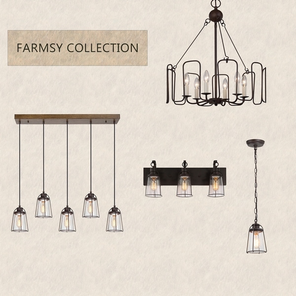 Farmsy Farmhouse Rustic Mini Pendant 1-light Oil Rubbed Vintage Seeded Glass Island Lighting - 4.5 inches