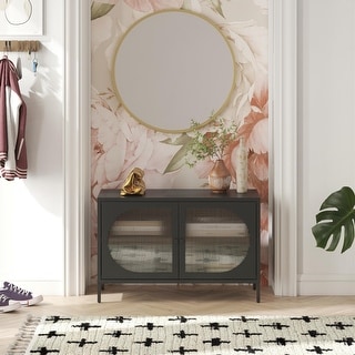 Mr. Kate Luna Wide 2 Door Accent Cabinet with Fluted Glass, Black