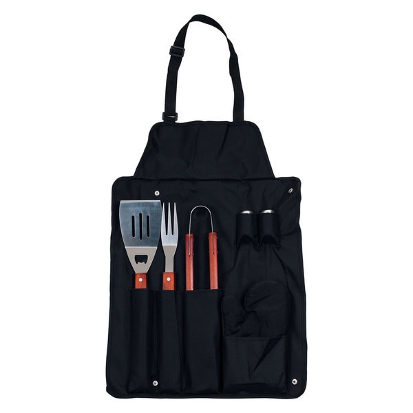 Chef Buddy BBQ Black Apron and Utensil 7-piece Set - 1.25 x 17 x 23.75