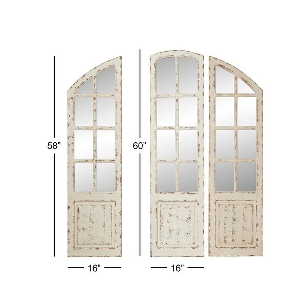 White MDF Vintage Wall Mirror (Set of 3) - S/3 60", 58", 58"H