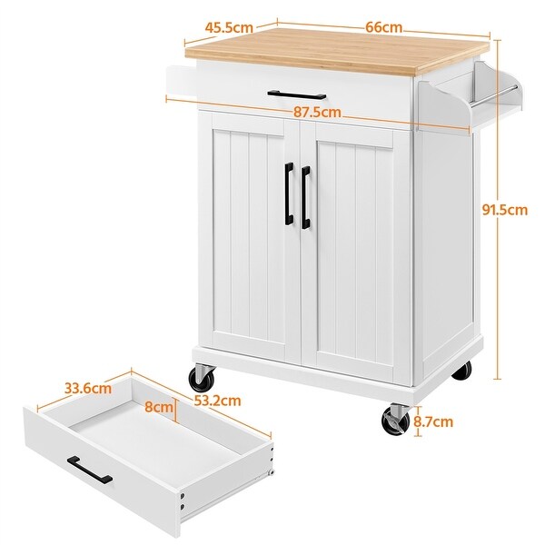 Yaheetech Rolling Kitchen Car with Towel Rack,Drawer, 2 Doors