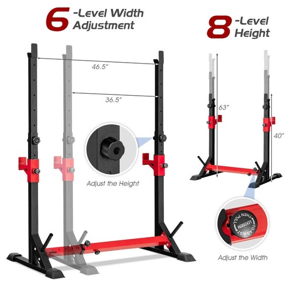 Adjustable Squat Rack Stand Multi-function Barbell Rack Home Gym Fitness - 27" x 37"-47" x 40"-64" (L x W x H)