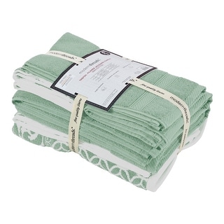 Bev Modern 6 Piece Cotton Towel Set, Jacquard Filigree Pattern, Sage Green