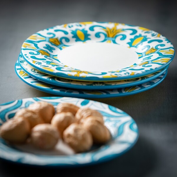 Sullivans Portuguese Print Snack Plates Set of 4, 8"L Multicolored - 8"L x 8"W x 1"H