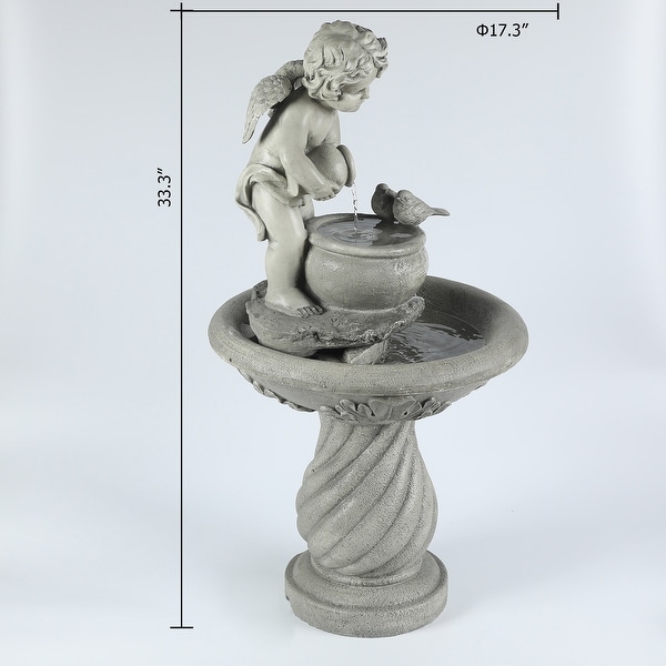 Grey Resin Cherub Birdbath Outdoor Patio Fountain