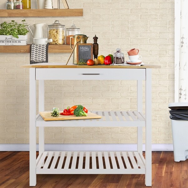 Casual Home Kitchen Island Bar Station with Hardwood Counter and Storage, White - 50.25