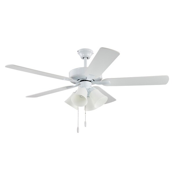 White 52 in. Indoor 5-Blade Farmhouse Reversible Ceiling Fan with Light Kit and Pull Chain - 52 in. Dia x 18.7 in. H