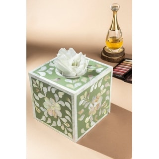 GAURI KOHLI Jodhpur Mother of Pearl Tissue Box Cover - Olive