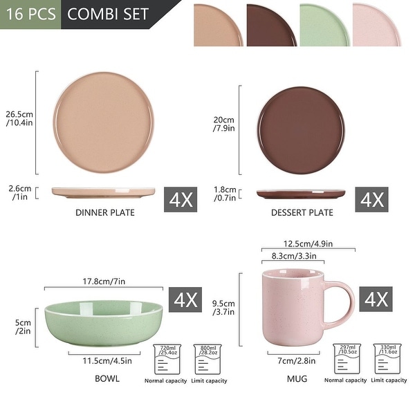 vancasso Sesam 16-Piece Speckled Dinnerware Set, Service for 4