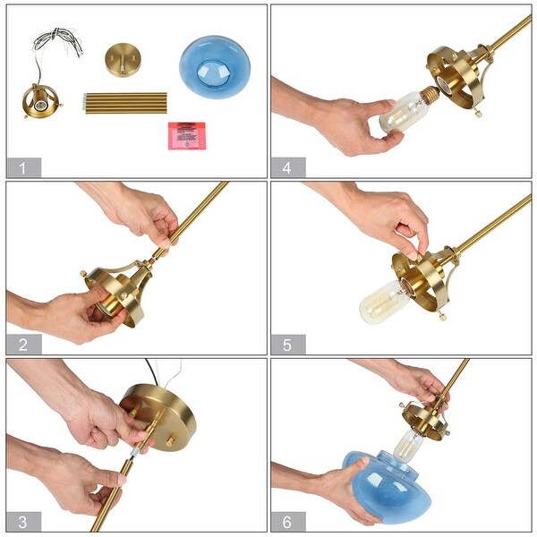 Modern Contemporary 1-Light Gold Kitchen Island Glass Pendant Lights for Dining Room - 8.5"Dia x 22"H