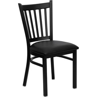 Offex Black Vertical Back Metal Restaurant Chair with Black Vinyl Seat - N/A