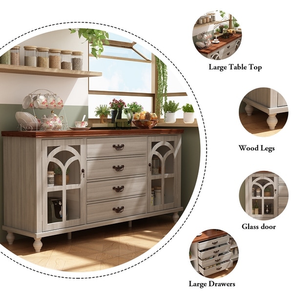 63"W Sideboard Buffet Cabinet Console Table Coffee Bar Cabinet Grey