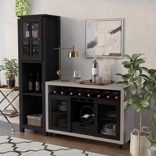 Furniture of America Caldwell Black and Cement-Like Mobile Bar Set
