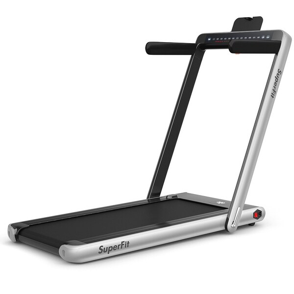 Gymax 2 in 1 Folding Treadmill 2.25HP Running Machine w/ Dual Display - 49'' x 27'' x 42''