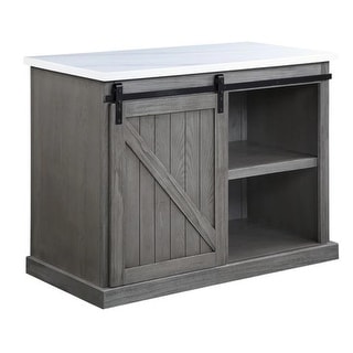 48 Inch Faux Marble Top Kitchen Island, Sliding Barn Door, Gray