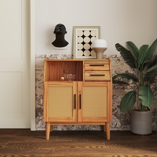Farmhouse Sideboard Buffet Accent Storage Cabinet with Rattan Doors